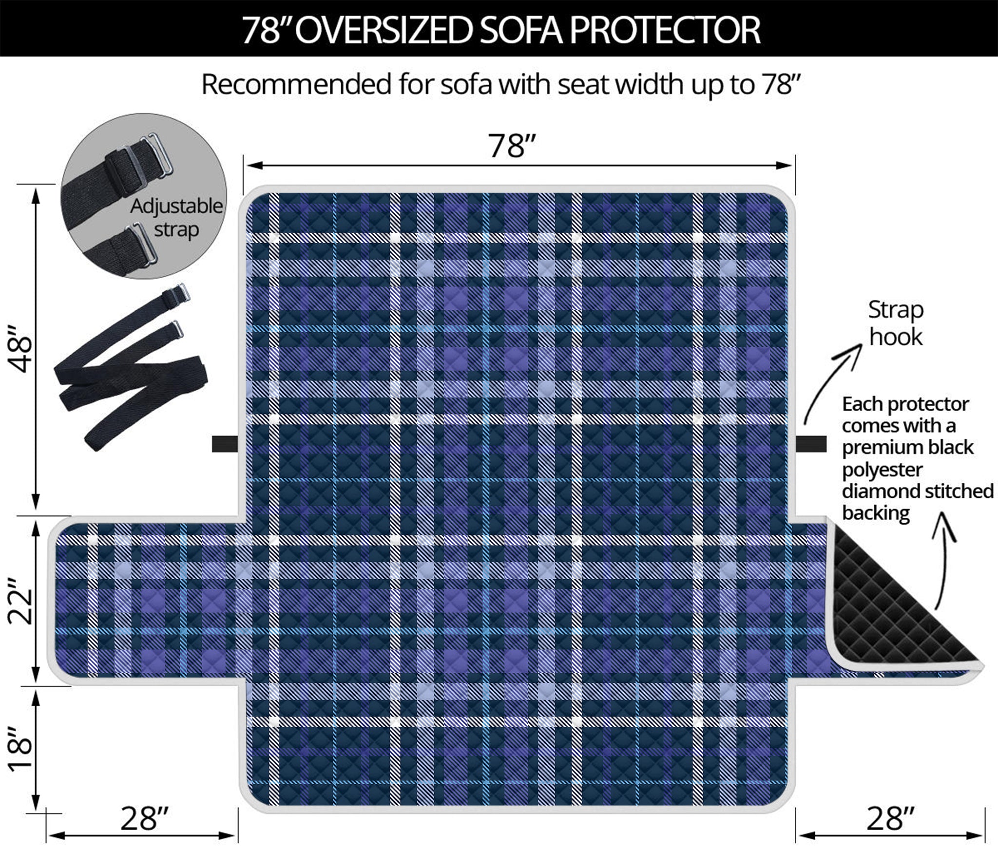 Blue Border Tartan Pattern Print Oversized Sofa Protector