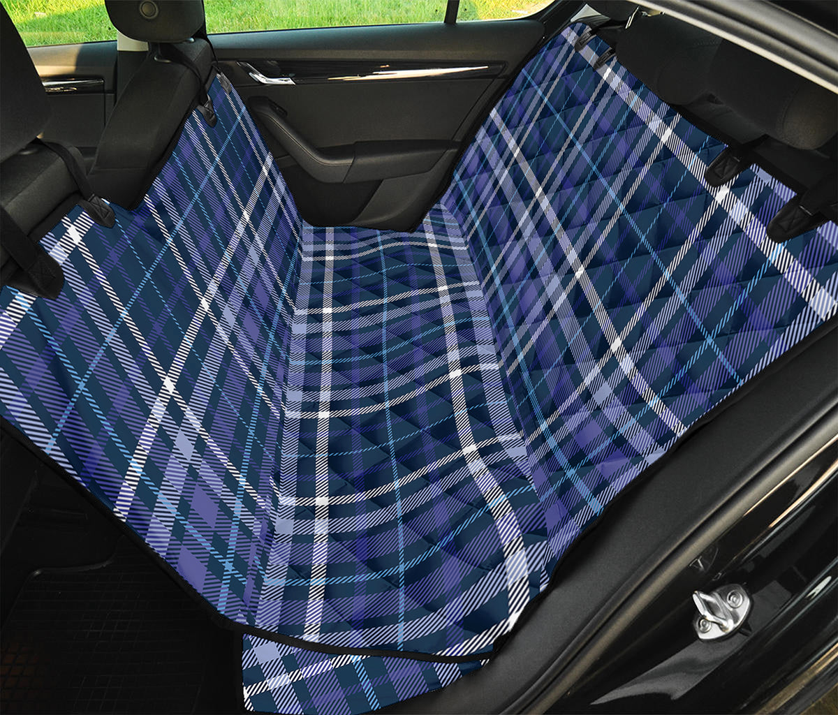 Blue Border Tartan Pattern Print Pet Car Back Seat Cover