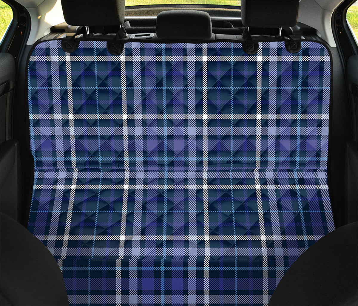 Blue Border Tartan Pattern Print Pet Car Back Seat Cover