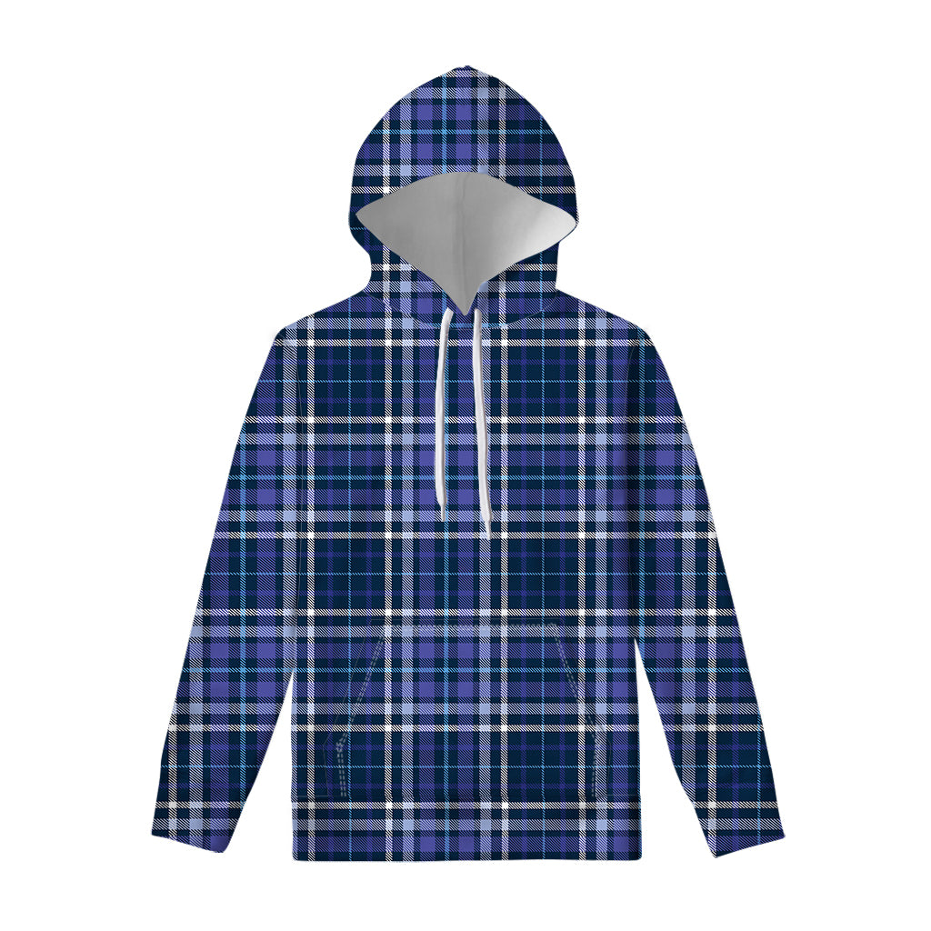 Blue Border Tartan Pattern Print Pullover Hoodie
