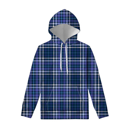 Blue Border Tartan Pattern Print Pullover Hoodie