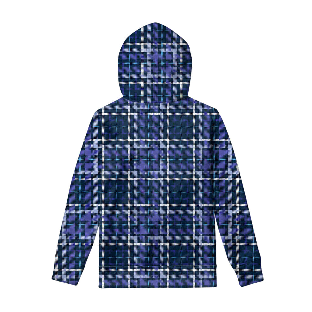 Blue Border Tartan Pattern Print Pullover Hoodie