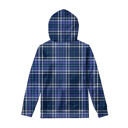 Blue Border Tartan Pattern Print Pullover Hoodie