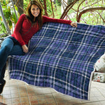 Blue Border Tartan Pattern Print Quilt