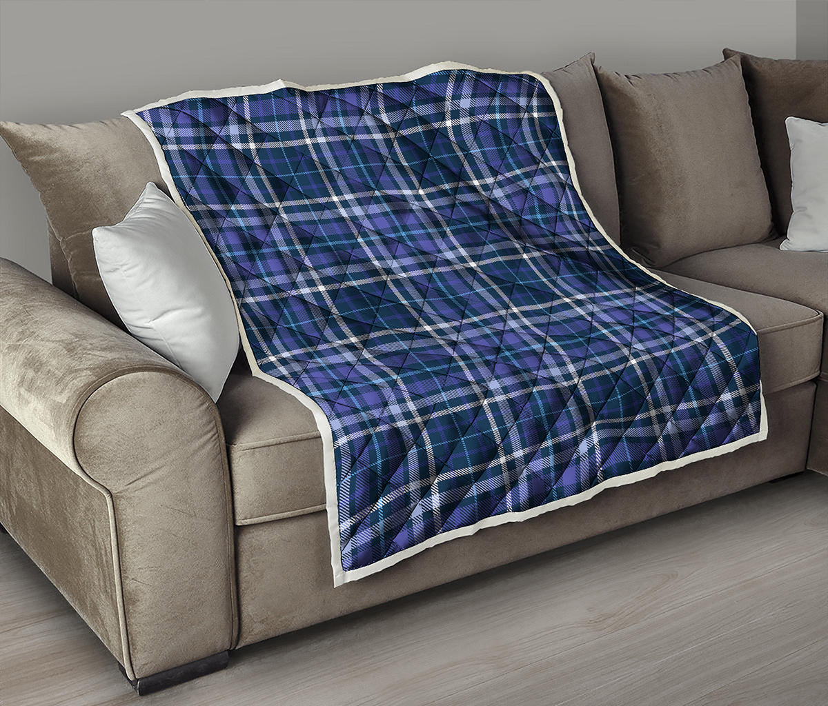 Blue Border Tartan Pattern Print Quilt