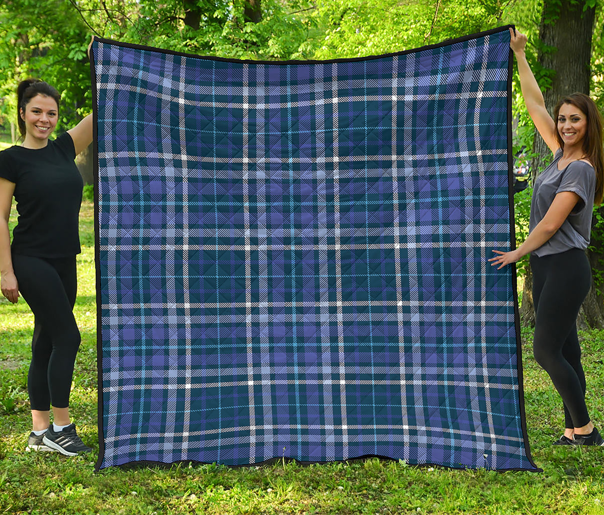 Blue Border Tartan Pattern Print Quilt