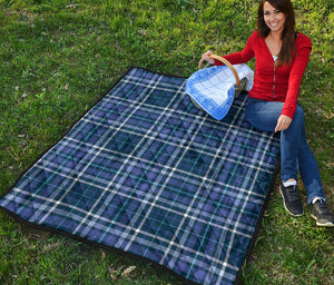 Blue Border Tartan Pattern Print Quilt