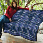 Blue Border Tartan Pattern Print Quilt