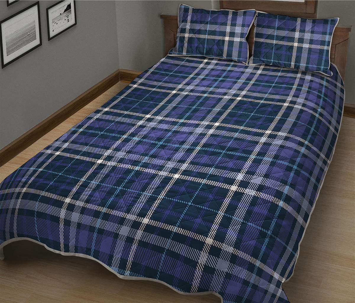 Blue Border Tartan Pattern Print Quilt Bed Set