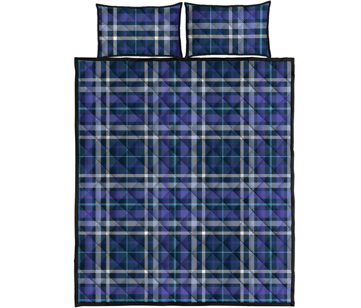Blue Border Tartan Pattern Print Quilt Bed Set