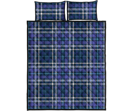 Blue Border Tartan Pattern Print Quilt Bed Set