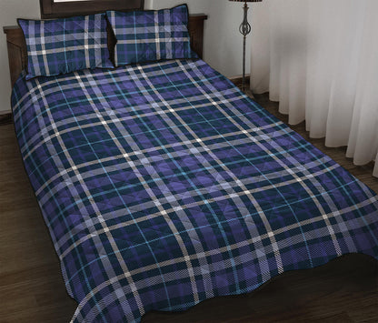 Blue Border Tartan Pattern Print Quilt Bed Set