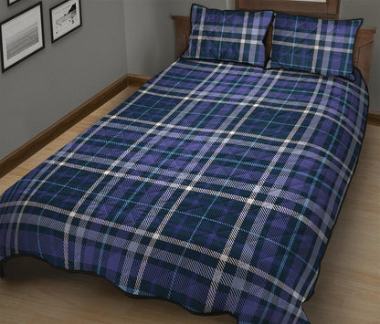 Blue Border Tartan Pattern Print Quilt Bed Set