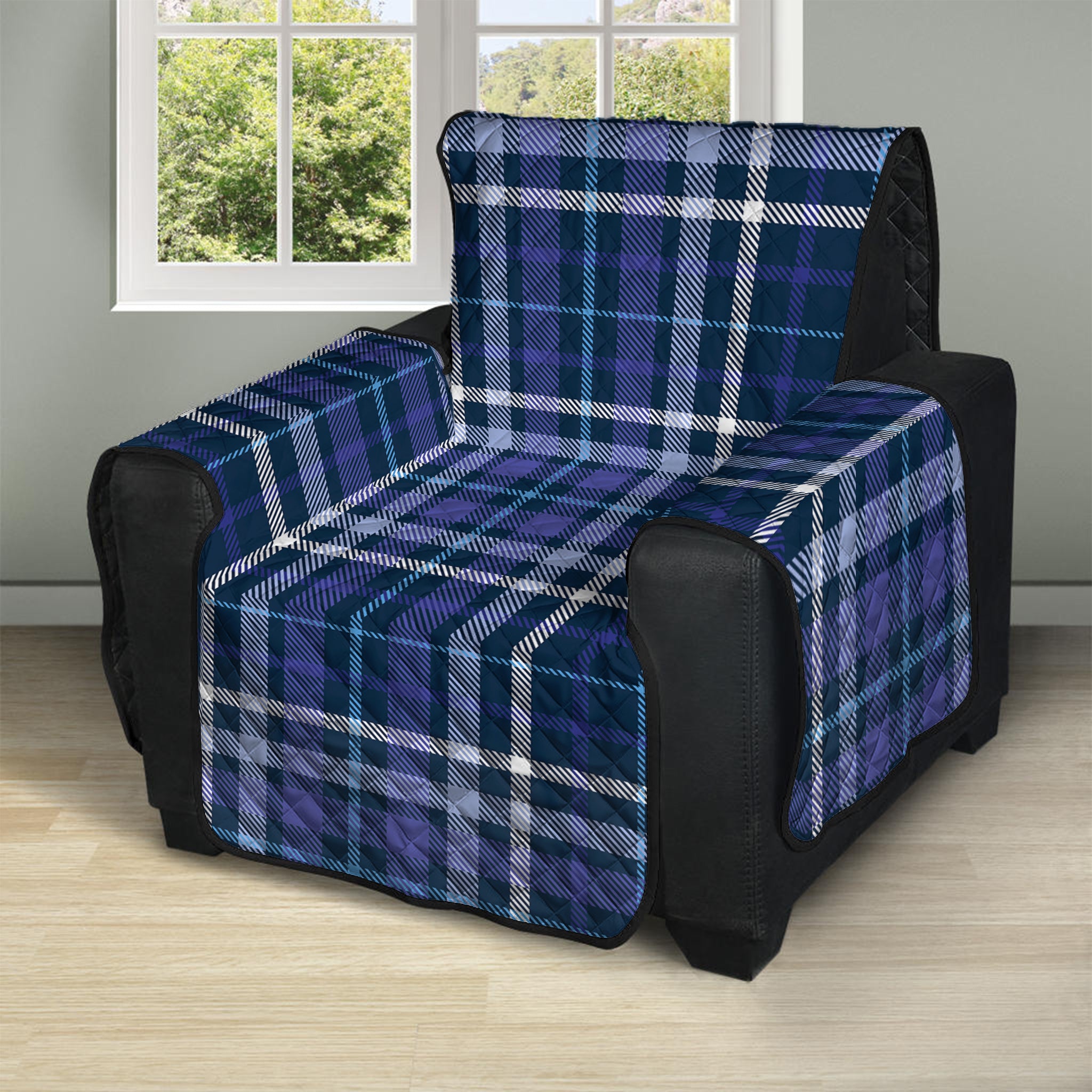 Blue Border Tartan Pattern Print Recliner Protector