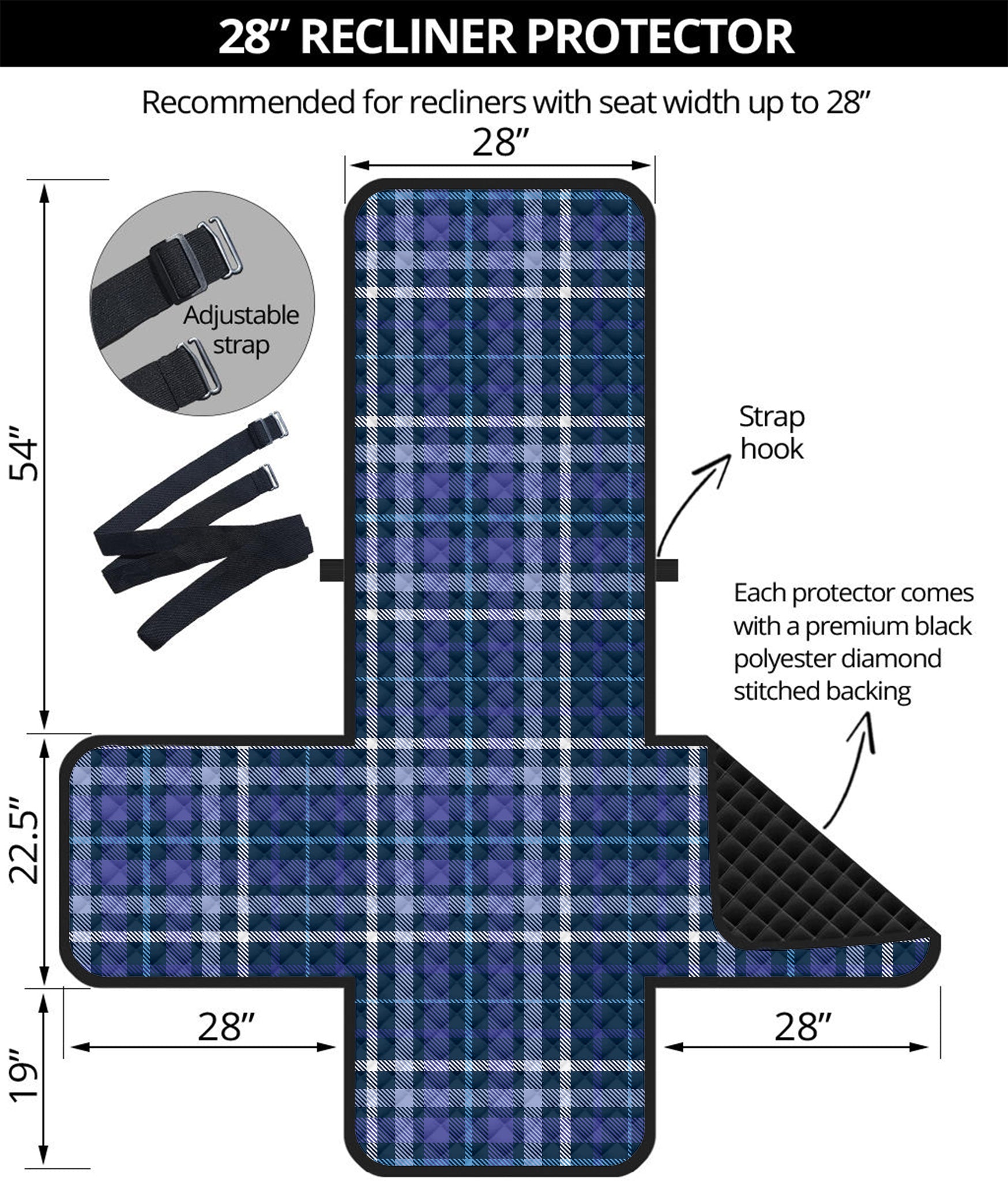 Blue Border Tartan Pattern Print Recliner Protector