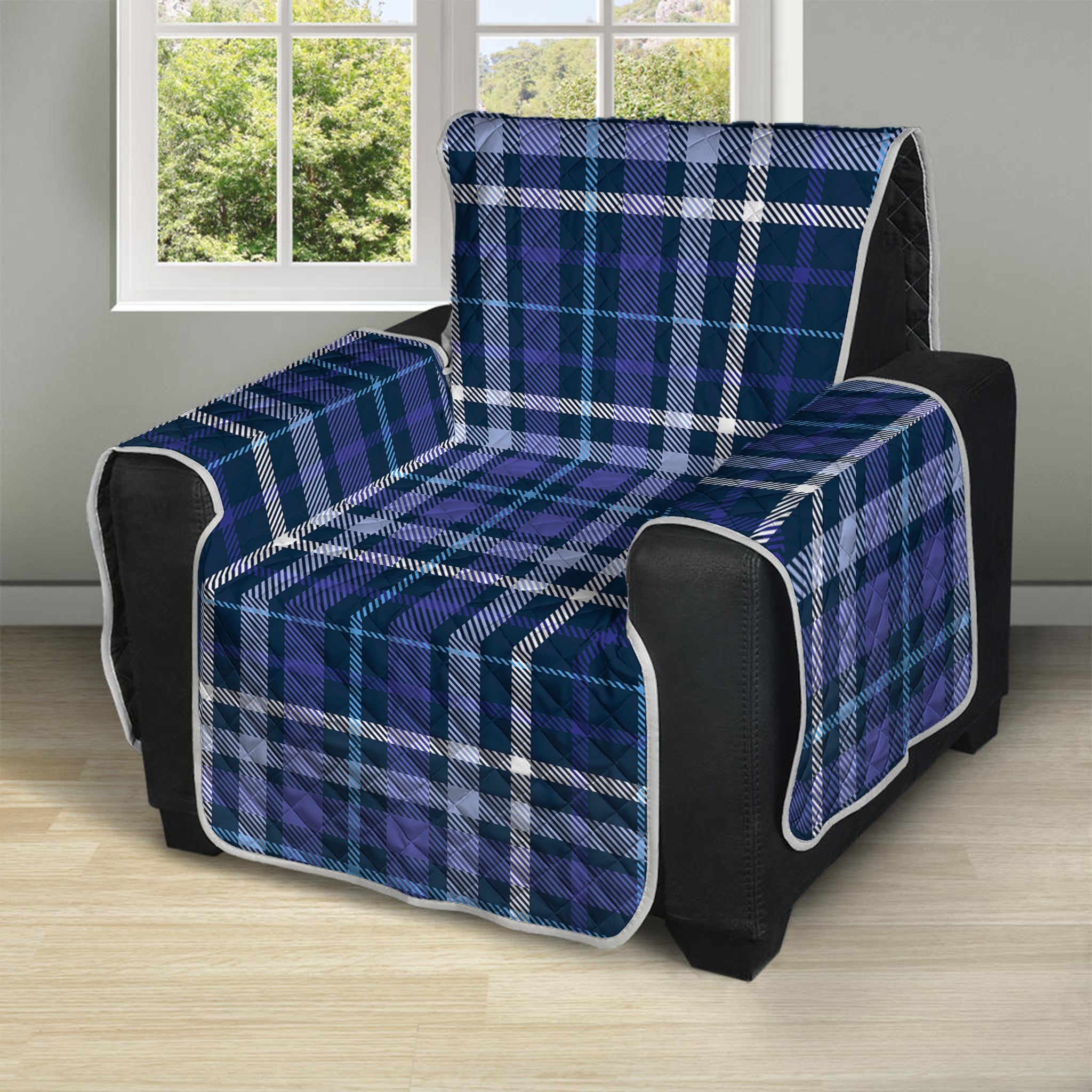 Blue Border Tartan Pattern Print Recliner Protector