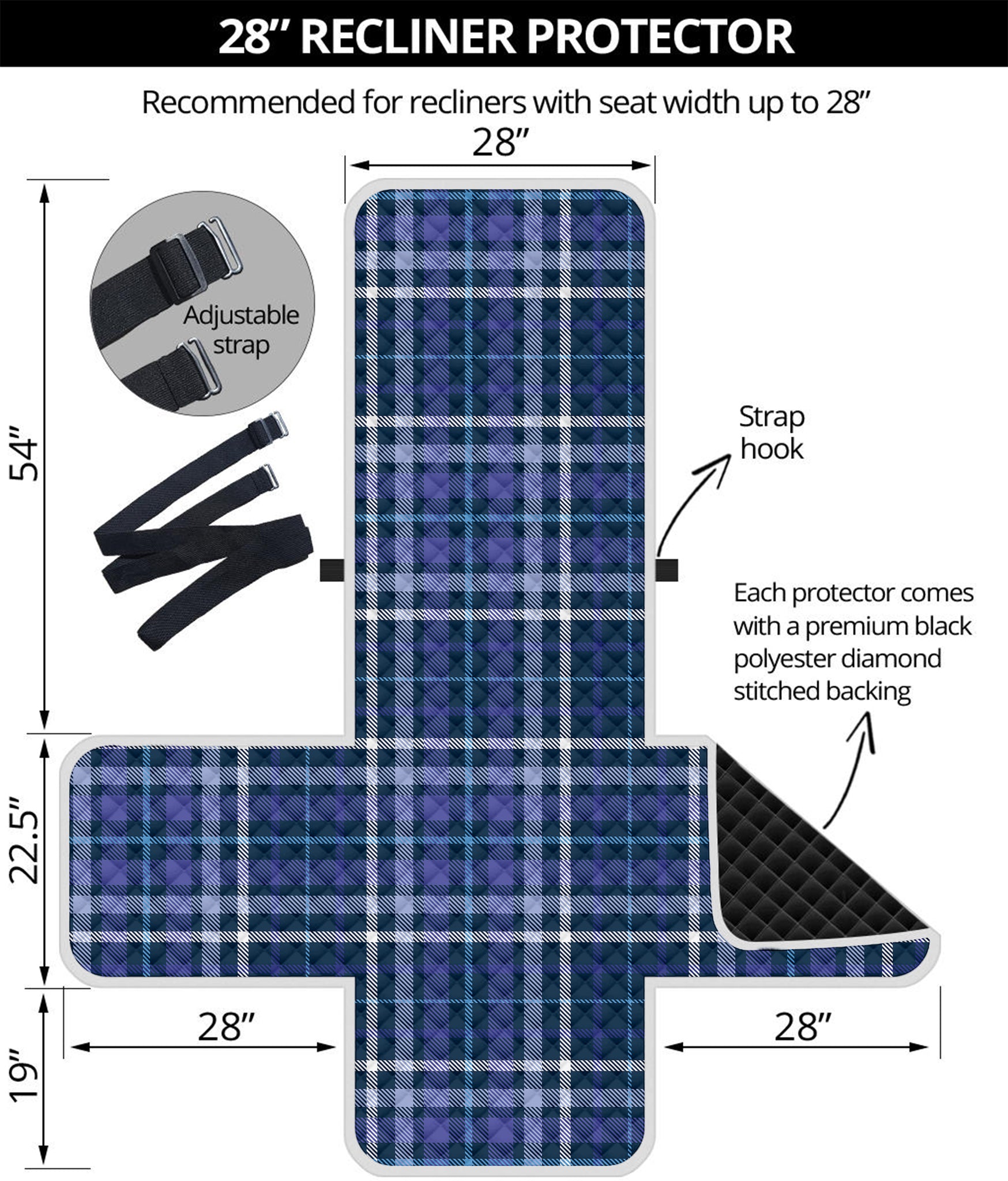 Blue Border Tartan Pattern Print Recliner Protector