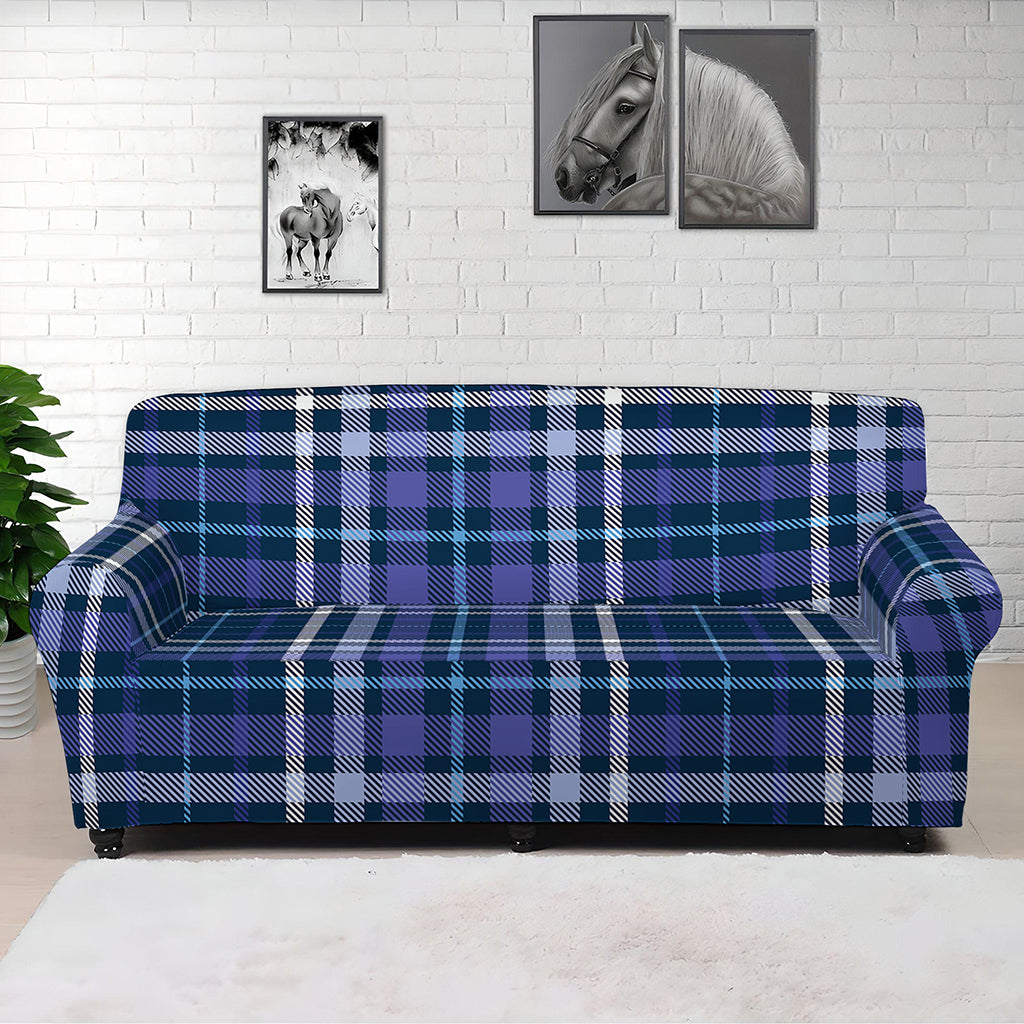 Blue Border Tartan Pattern Print Sofa Cover