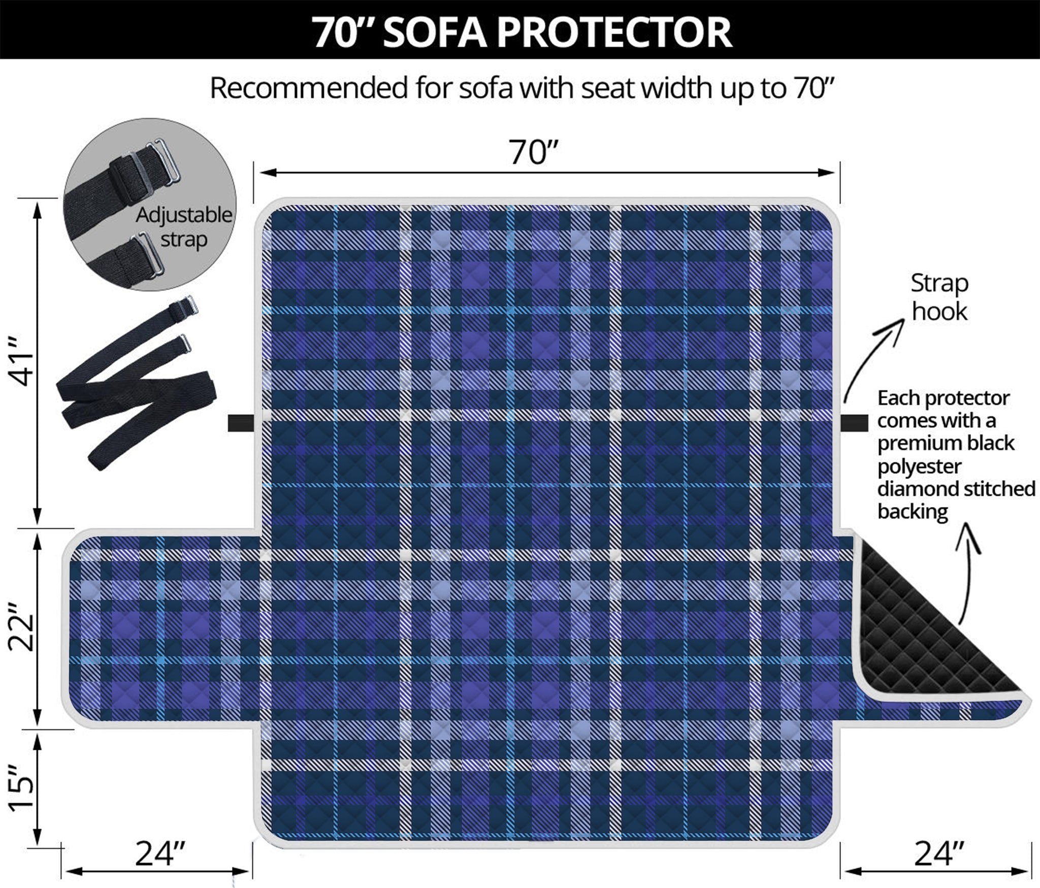 Blue Border Tartan Pattern Print Sofa Protector