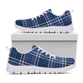 Blue Border Tartan Pattern Print White Running Shoes