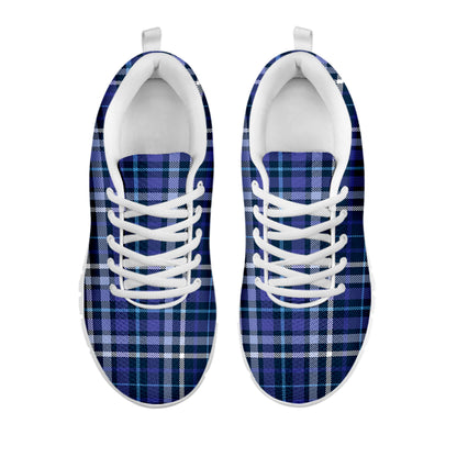 Blue Border Tartan Pattern Print White Sneakers