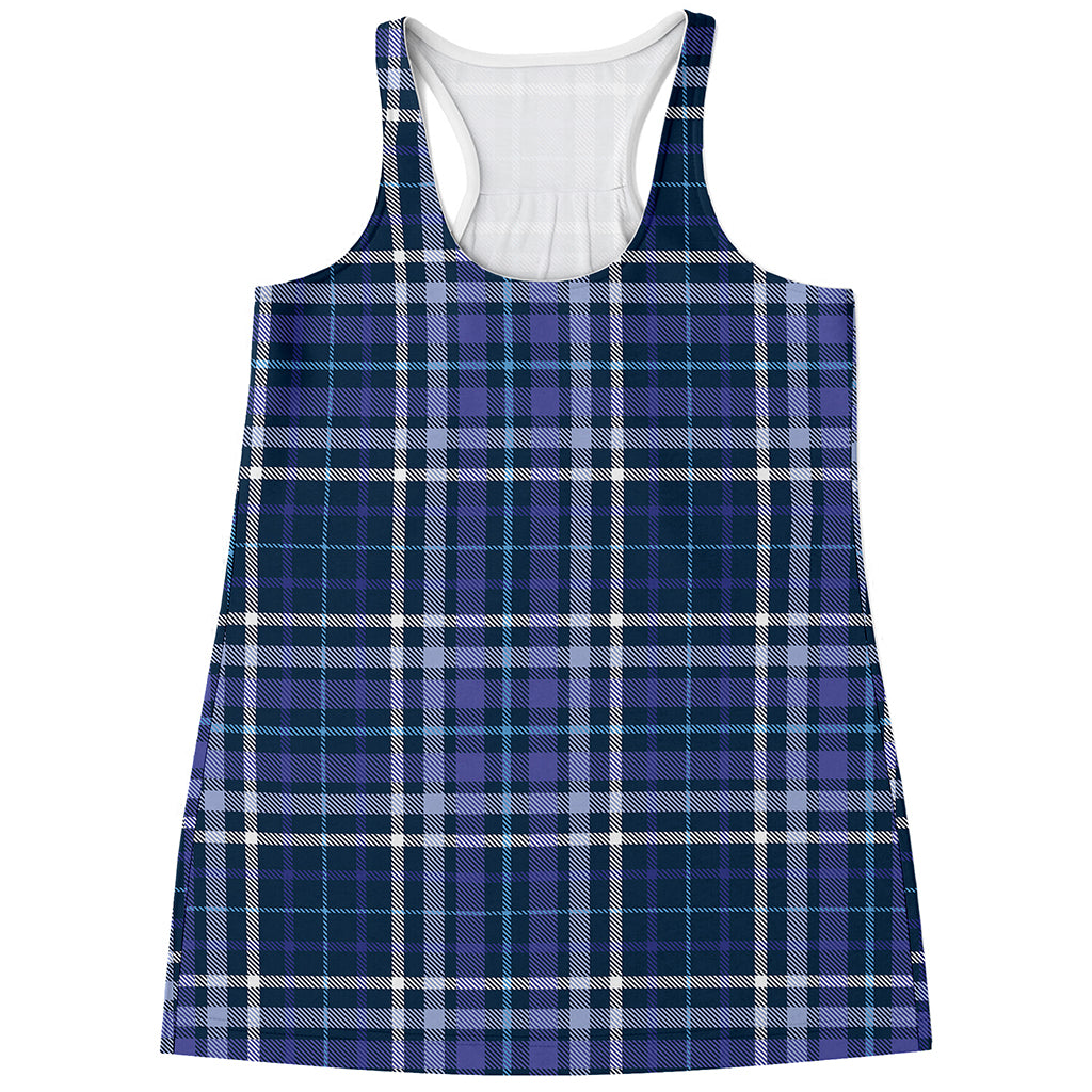 Blue Border Tartan Pattern Print Women's Racerback Tank Top