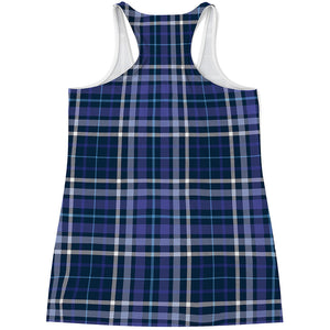 Blue Border Tartan Pattern Print Women's Racerback Tank Top