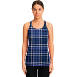 Blue Border Tartan Pattern Print Women's Racerback Tank Top