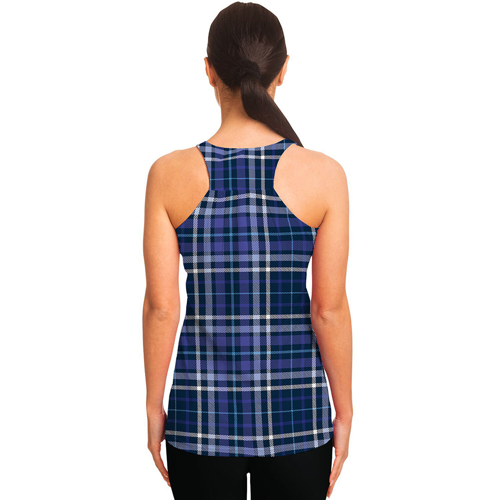 Blue Border Tartan Pattern Print Women's Racerback Tank Top