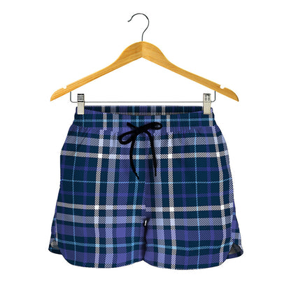 Blue Border Tartan Pattern Print Women's Shorts