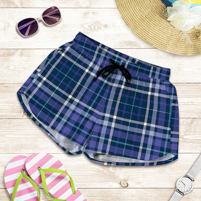 Blue Border Tartan Pattern Print Women's Shorts