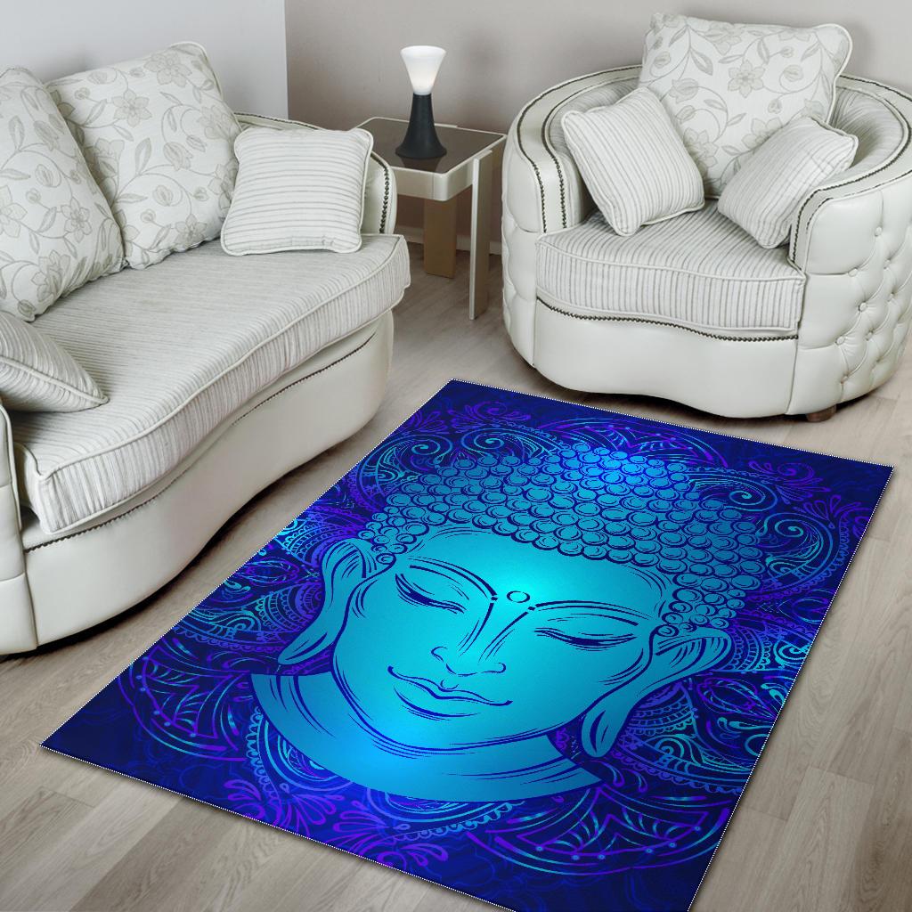 Blue Buddha Print Area Rug GearFrost