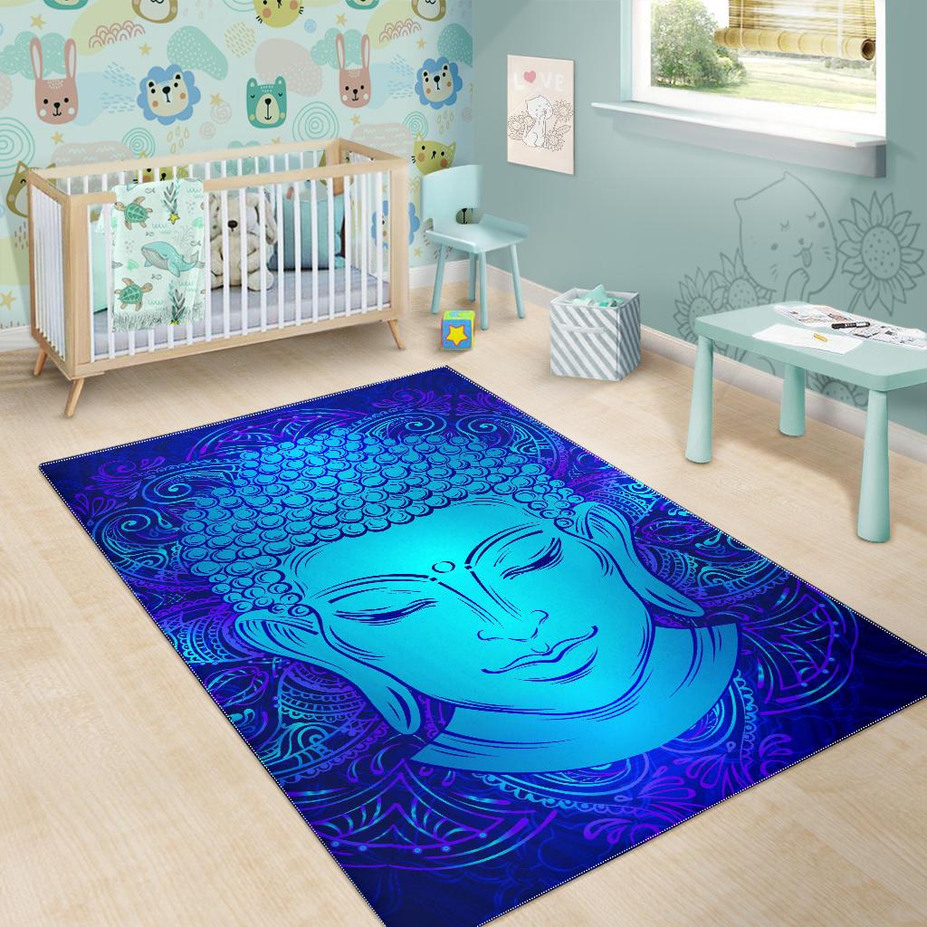 Blue Buddha Print Area Rug GearFrost