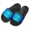 Blue Buddha Print Black Slide Sandals