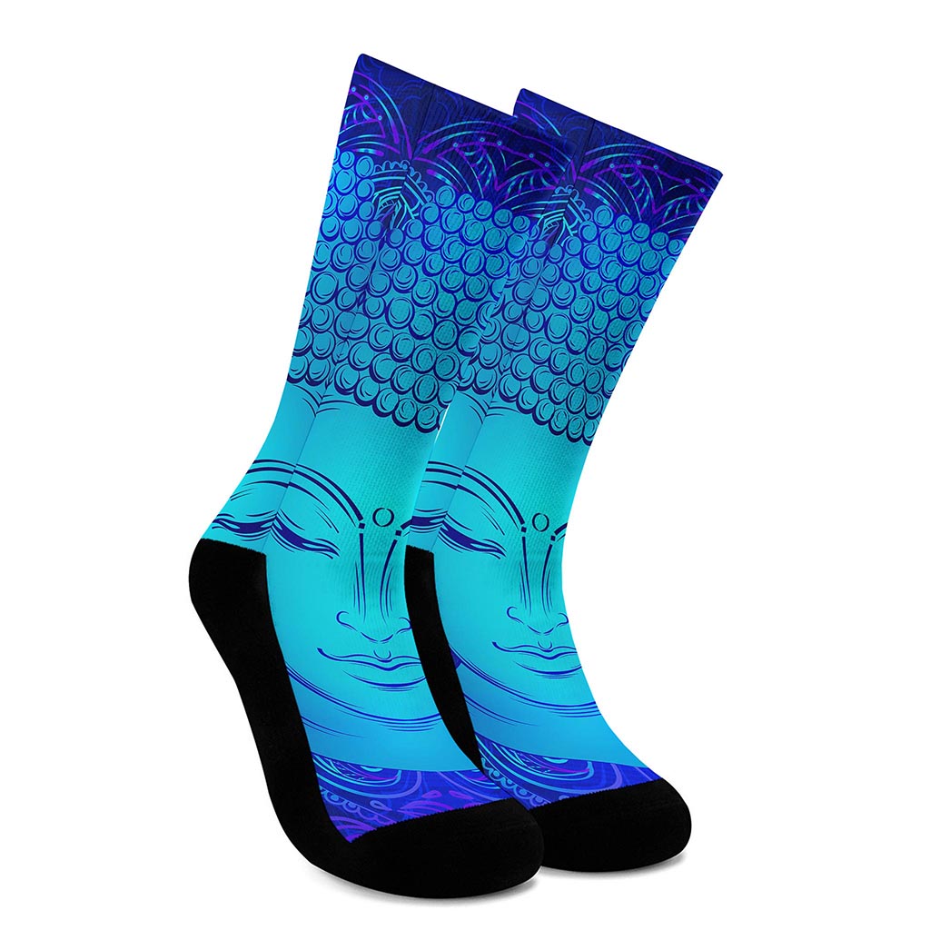 Blue Buddha Print Crew Socks