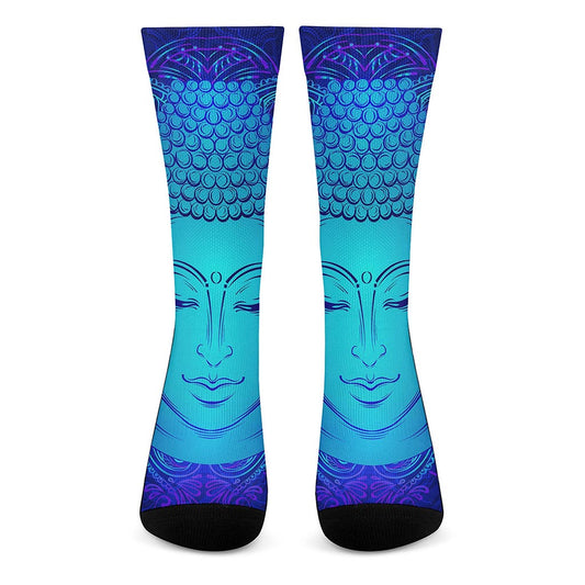 Blue Buddha Print Crew Socks