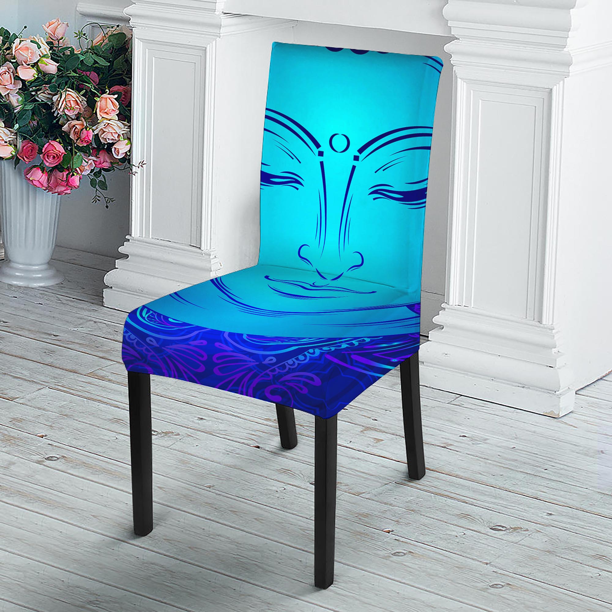 Blue Buddha Print Dining Chair Slipcover