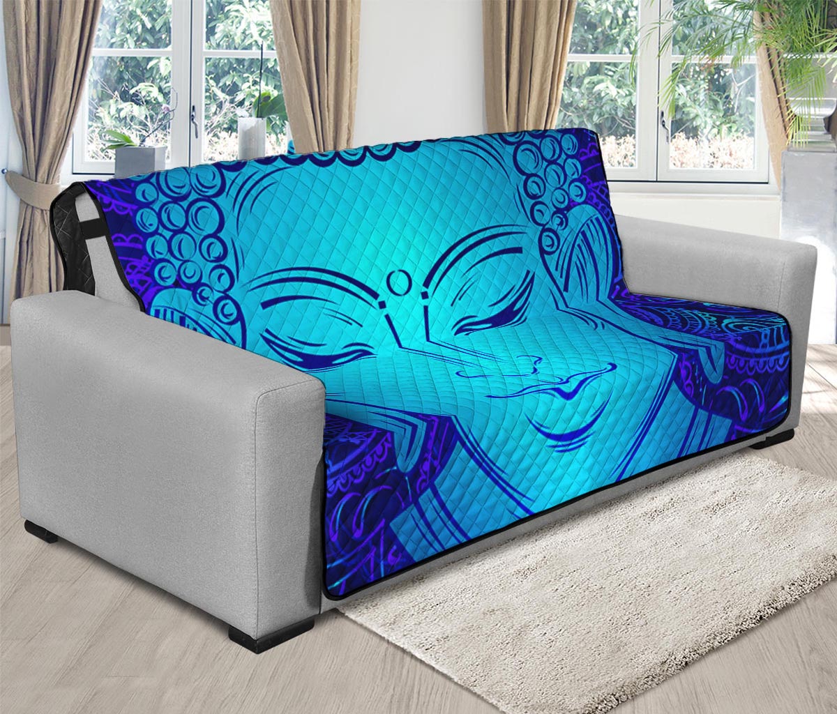 Blue Buddha Print Futon Protector