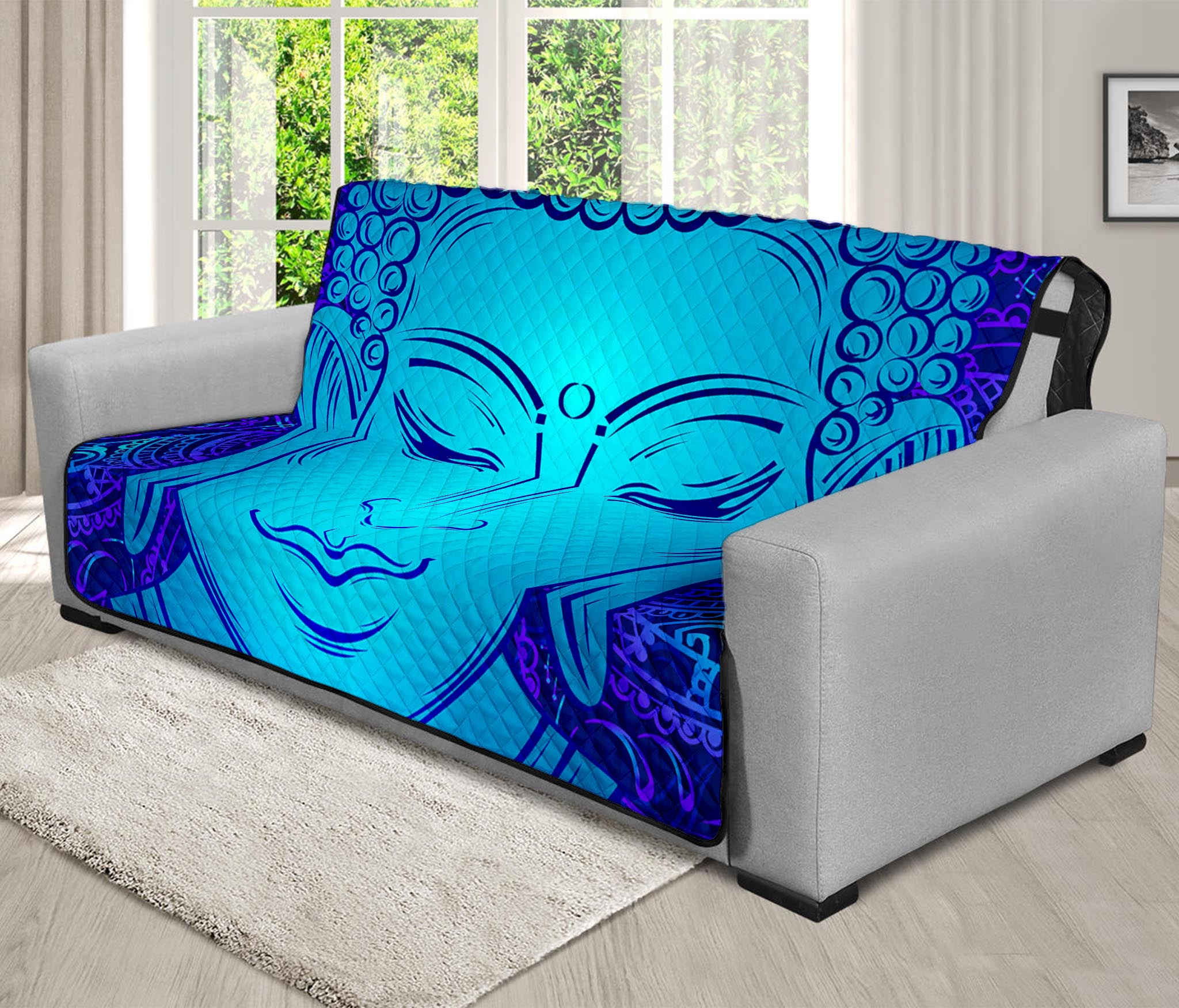 Blue Buddha Print Futon Protector