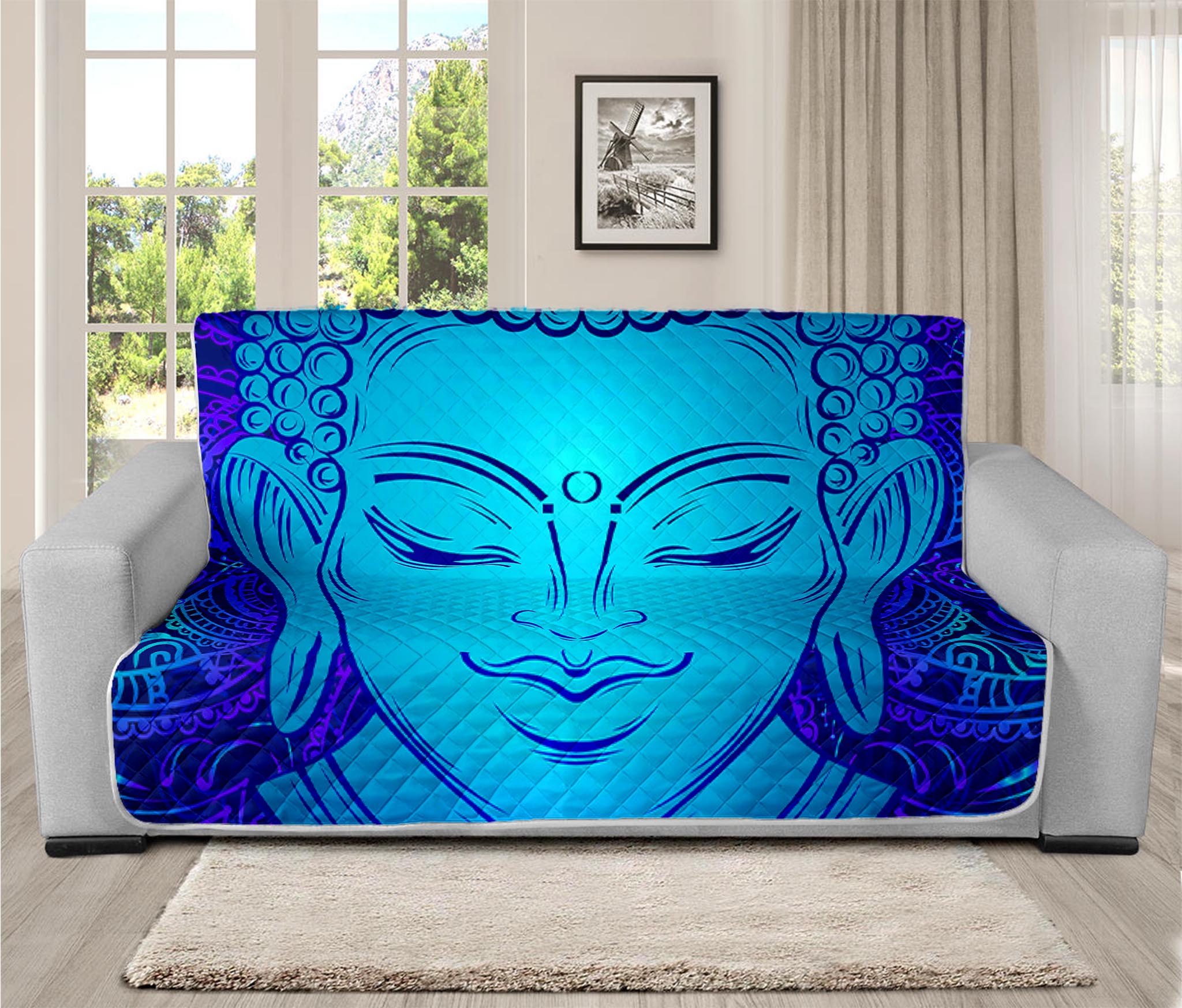 Blue Buddha Print Futon Protector