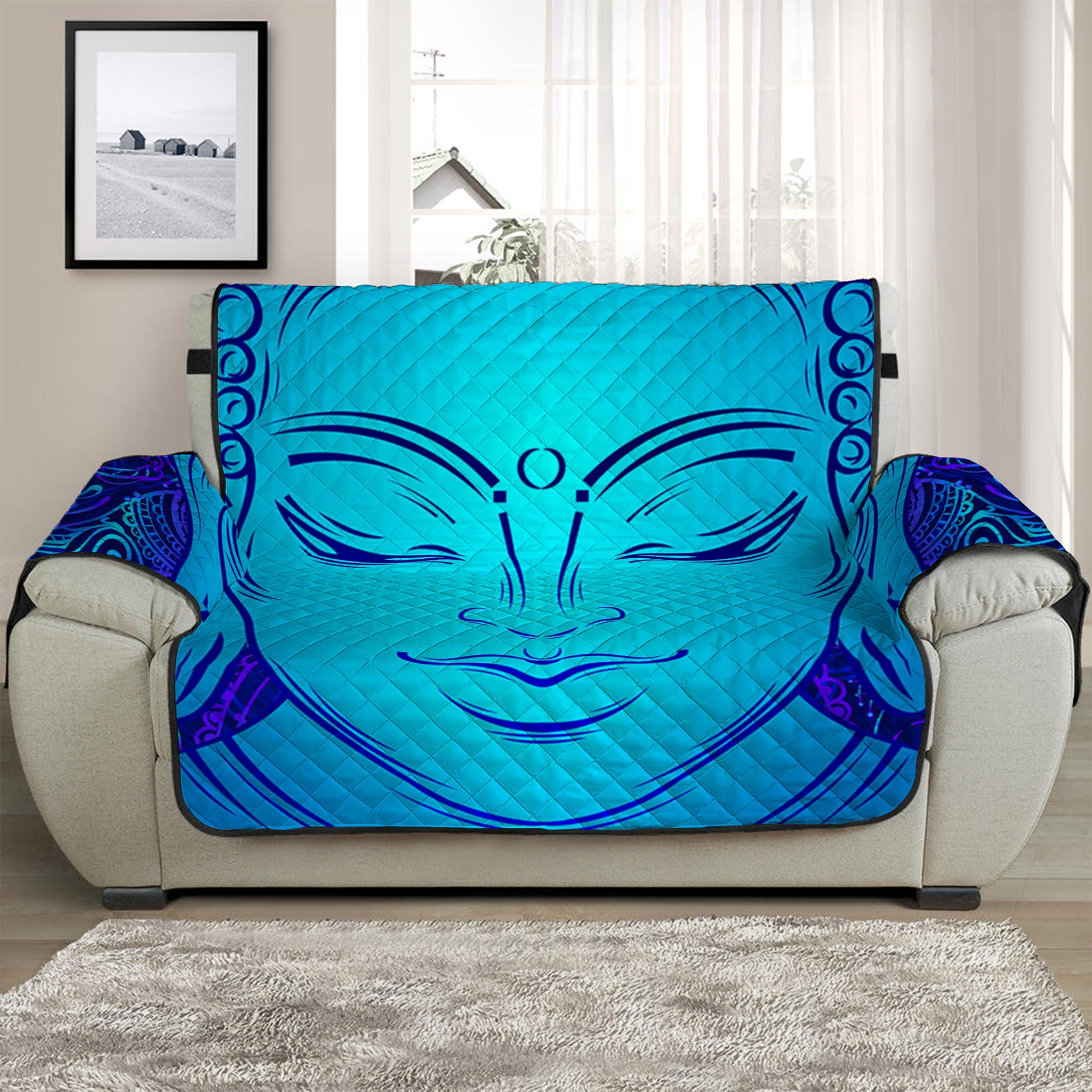 Blue Buddha Print Half Sofa Protector