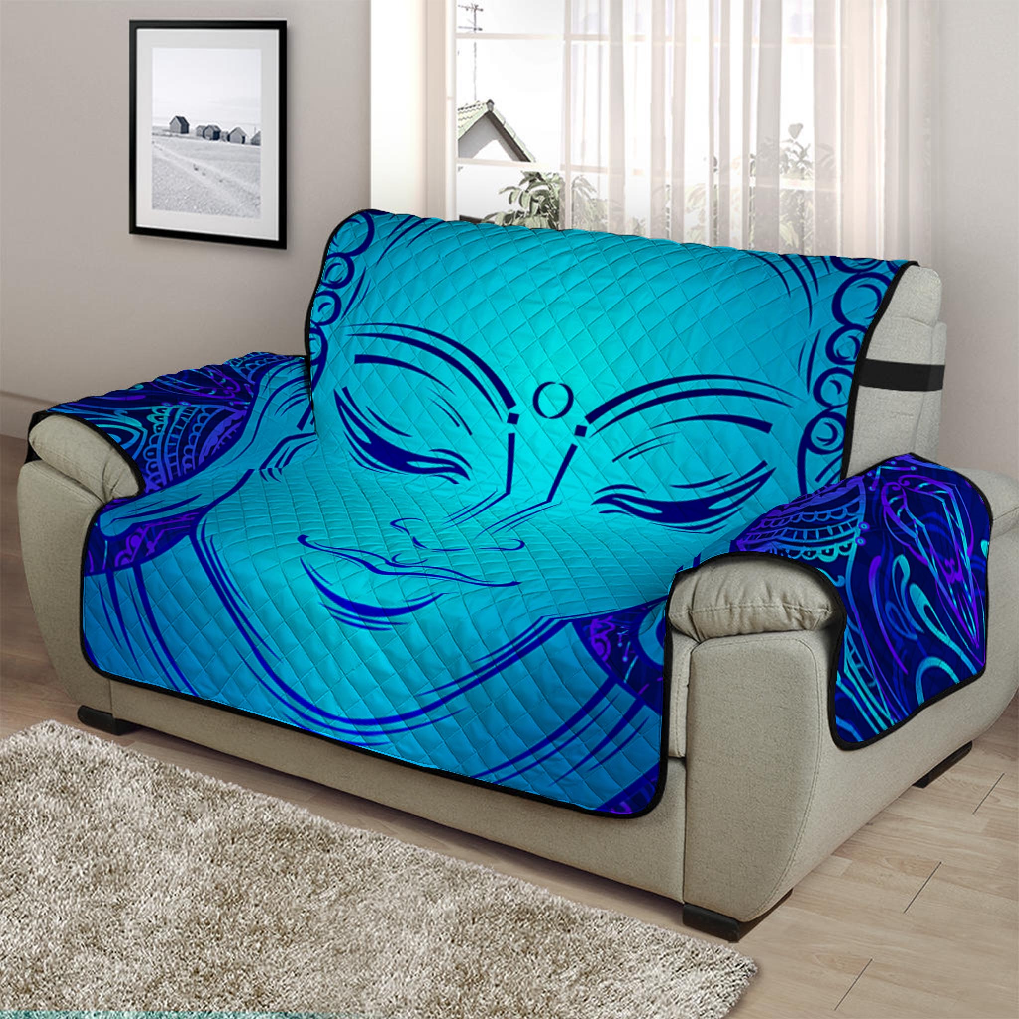 Blue Buddha Print Half Sofa Protector