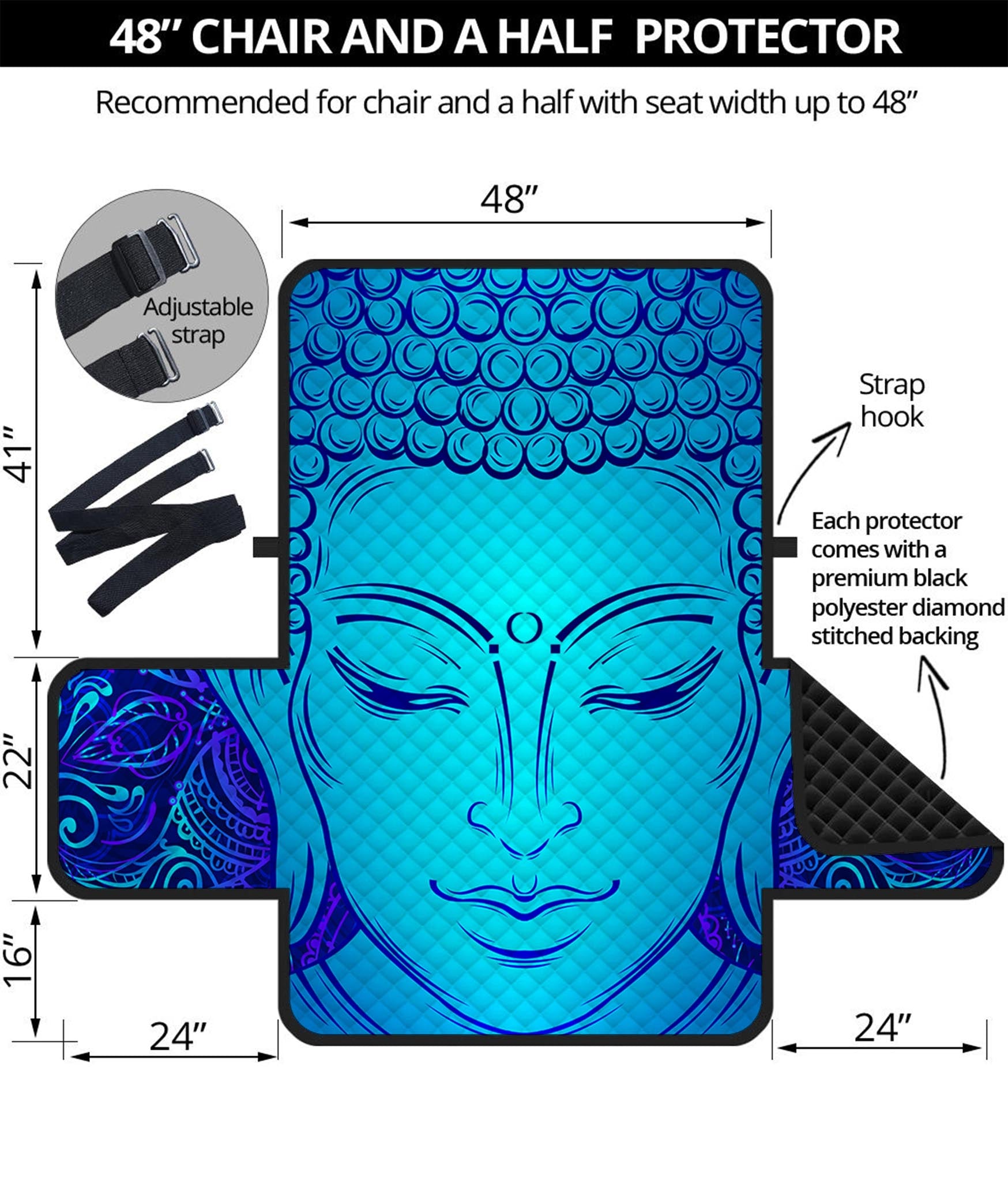 Blue Buddha Print Half Sofa Protector