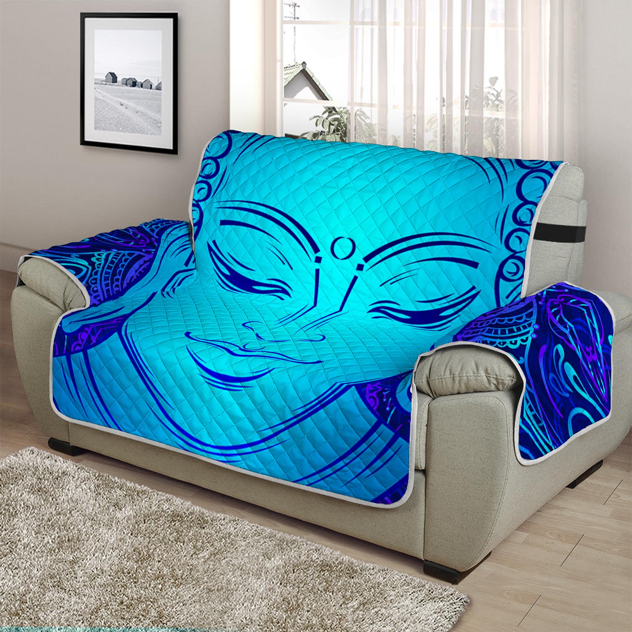 Blue Buddha Print Half Sofa Protector