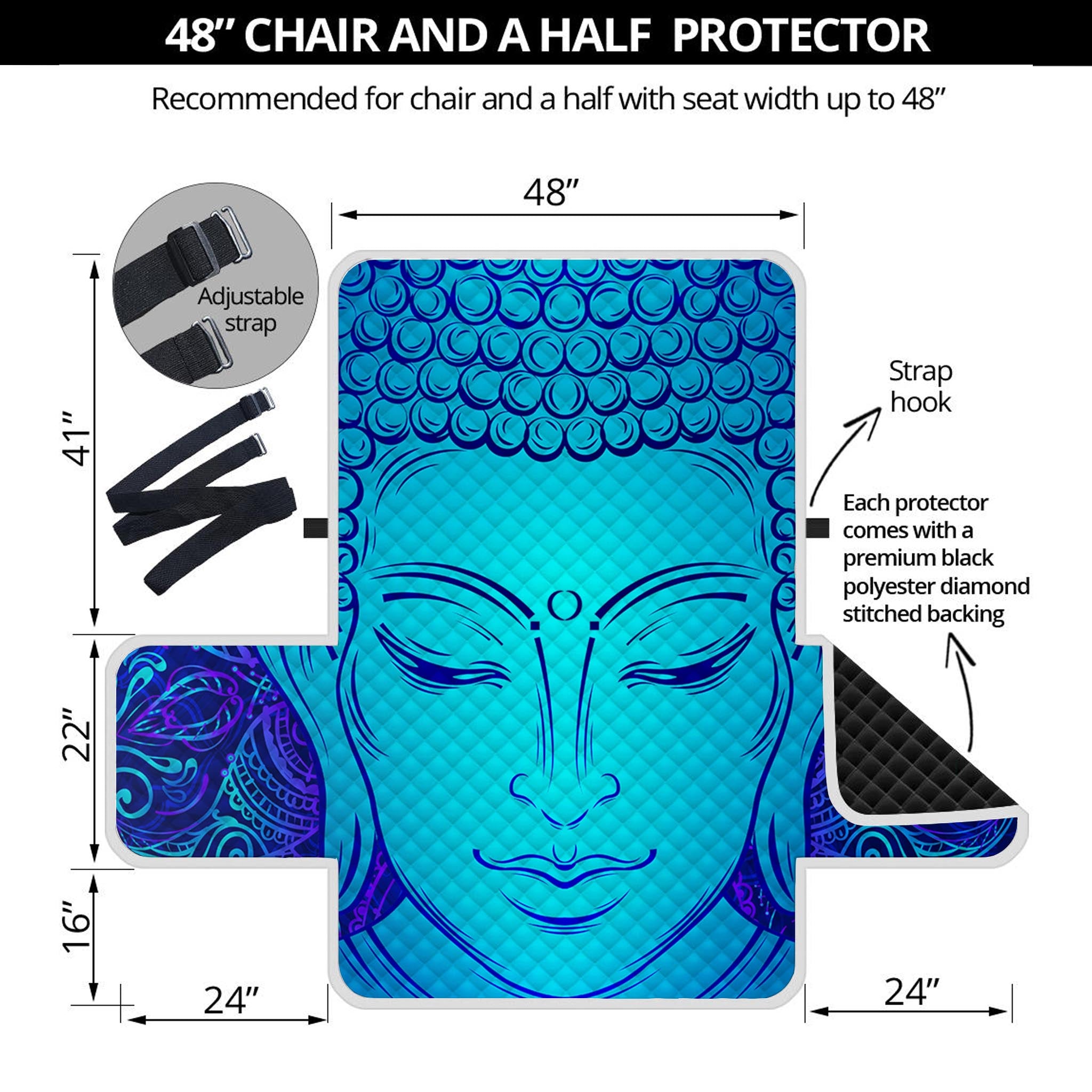 Blue Buddha Print Half Sofa Protector