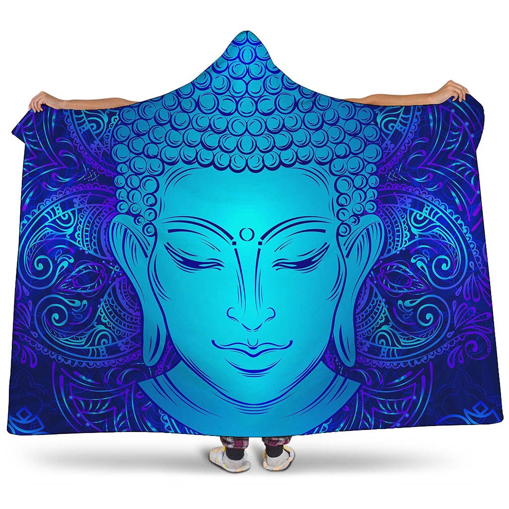 Blue Buddha Print Hooded Blanket