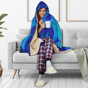 Blue Buddha Print Hooded Blanket