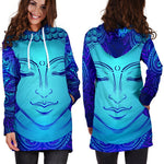 Blue Buddha Print Hoodie Dress GearFrost