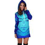 Blue Buddha Print Hoodie Dress GearFrost