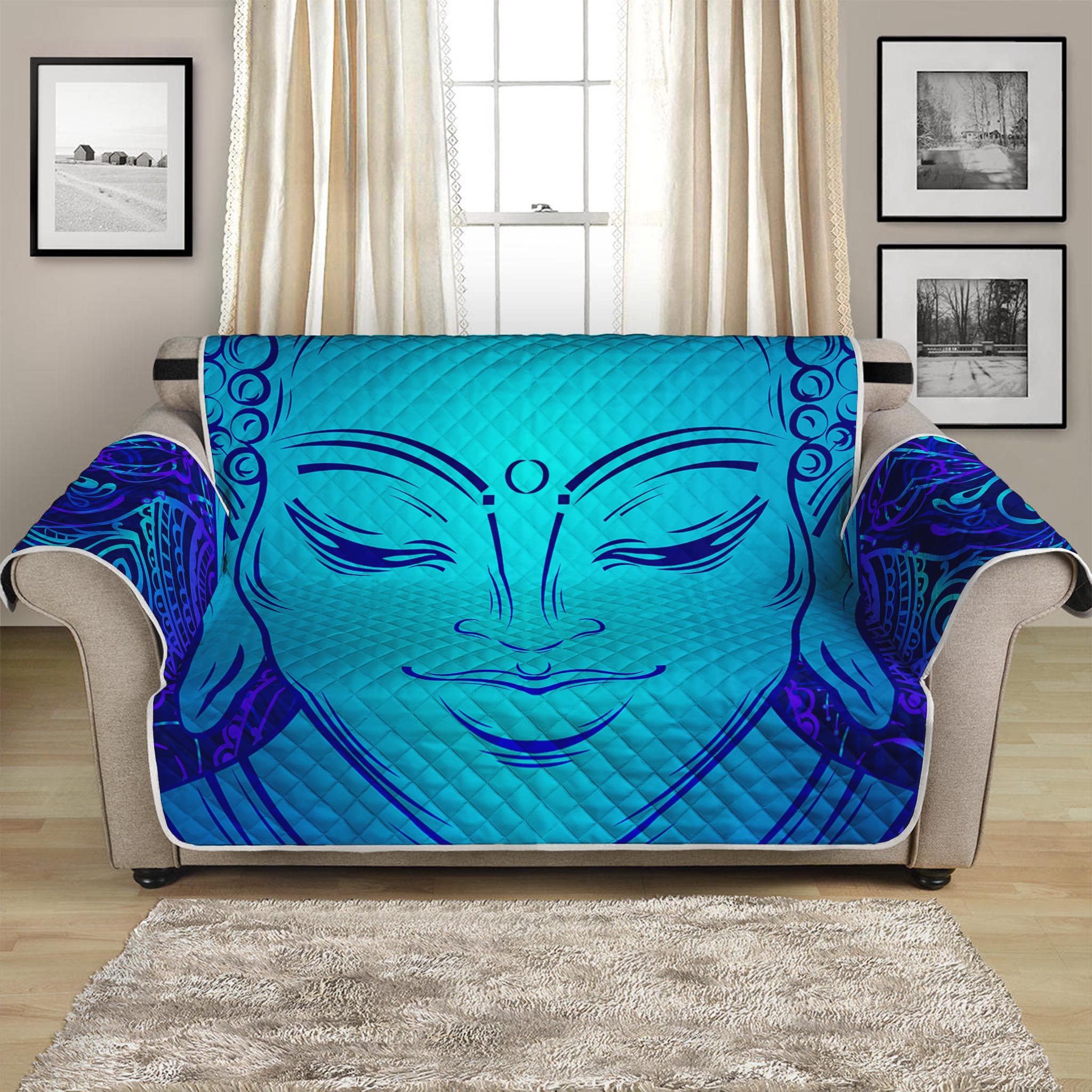 Blue Buddha Print Loveseat Protector